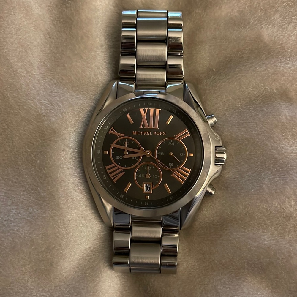 **SOLD ELSEWHERE** Michael Kors - Silver Unisex Watch w/ Dark Grey & Rose Gold
